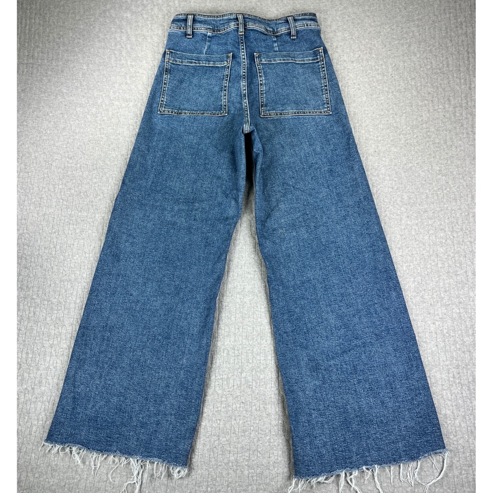 Zara Y2K 90s Baggy Wide Leg Jeans Women 6/26X28 Blue Wash High Rise Raw Hem - Picture 3 of 9